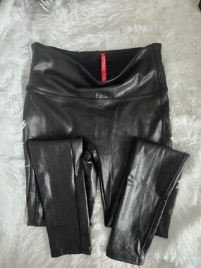 SPANX Shiny Faux-Leather High-Waist Leggings - Black